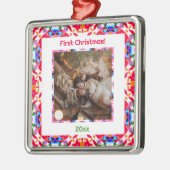 Aangepaste foto Eerste Kerstmis Nieuw Weds Nieuw H Metalen Ornament (Links)