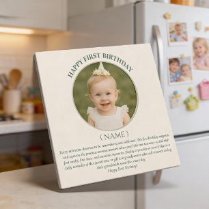 Aangepaste foto eerste verjaardag saliegroen dunne magnetische uitnodiging