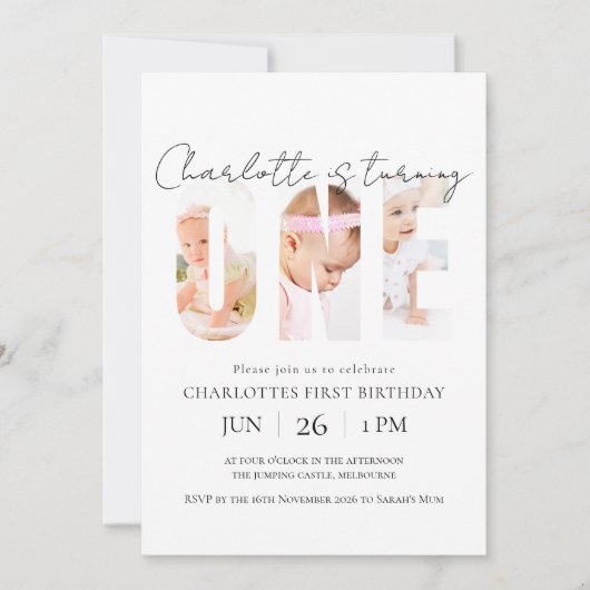Aangepaste foto eerste verjaardag uitnodiging (Voorkant)