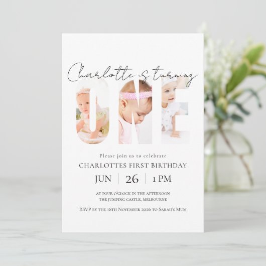Aangepaste foto eerste verjaardag uitnodiging (Staand voorkant)