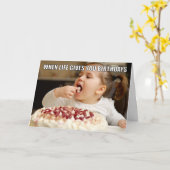 Aangepaste foto Eet Cake Meme Funny Birthday Kaart (Gele Bloem)