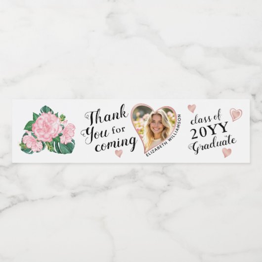Aangepaste foto Elegant Afstuderen Dank u Waterfles Etiket (Enkel label)