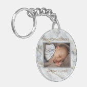 Aangepaste Foto Elegant Blauw Grijs Marmeren Patro Sleutelhanger (Voorkant Links)