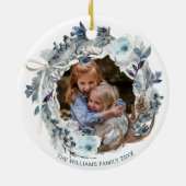 Aangepaste foto, Elegant Blue White Holiday Wreate Keramisch Ornament (Achterkant)