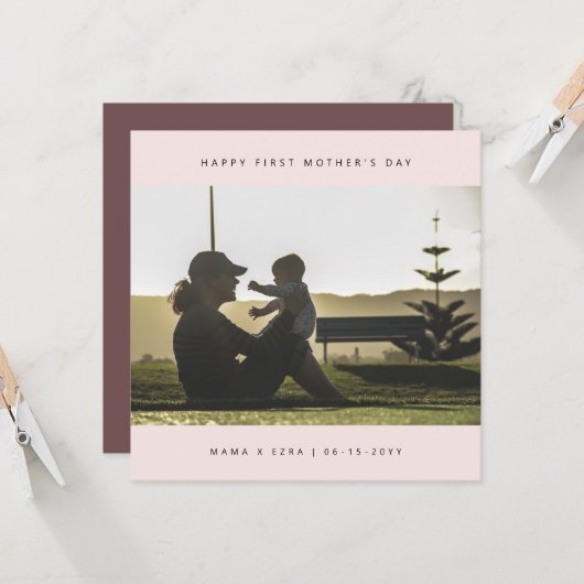 Aangepaste foto Elegant eerste Moederdag Modern Kaart (Voorkant / Achterkant in situ)