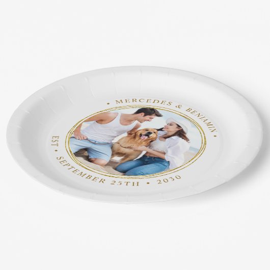 Aangepaste foto Elegant Gold Persoonlijk huwelijk Papieren Bordje (Gekanteld)