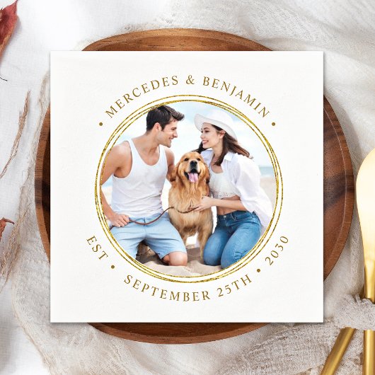 Aangepaste foto Elegant Gold Persoonlijk huwelijk Servet