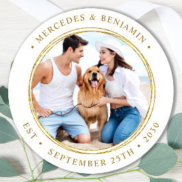 Aangepaste foto Elegant Gold Wedding Ronde Sticker
