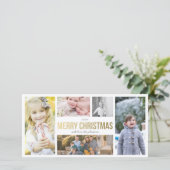 Aangepaste Foto Elegant Goud 5 Collage Fotokaart Feestdagenkaart (Staand voorkant)