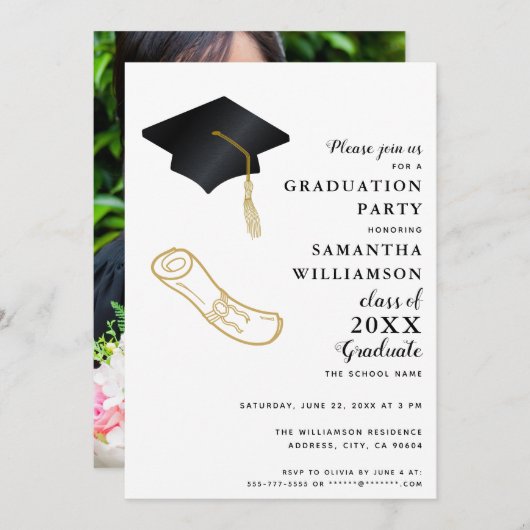 Aangepaste foto Elegant Modern Afstuderen Kaart (Voorkant / Achterkant)
