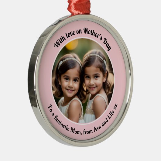 Aangepaste foto Elegant  Moederdag Roze Metalen Ornament (Rechts)