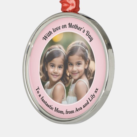 Aangepaste foto Elegant  Moederdag Roze Metalen Ornament (Links)
