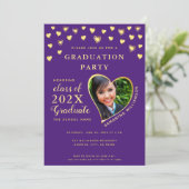 Aangepaste foto Elegant Paarse en gouden Afstudere Kaart (Staand voorkant)