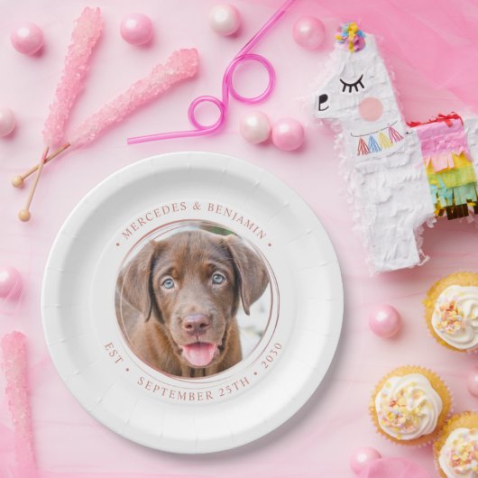 Aangepaste foto Elegant Roos Gold Personalize Wedd Papieren Bordje (Feest)