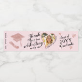 Aangepaste foto Elegant Roze Afstuderen Dank u Waterfles Etiket (Enkel label)