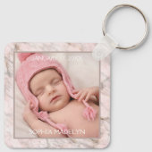 Aangepaste Foto Elegant Roze Grijs Marmeren Patroo Sleutelhanger (Achterkant)