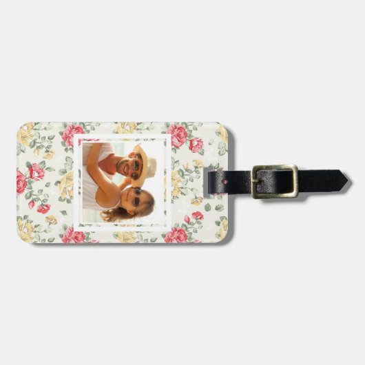 Aangepaste foto Elegant roze rozen Bagagelabel (Voorkant horizontaal)