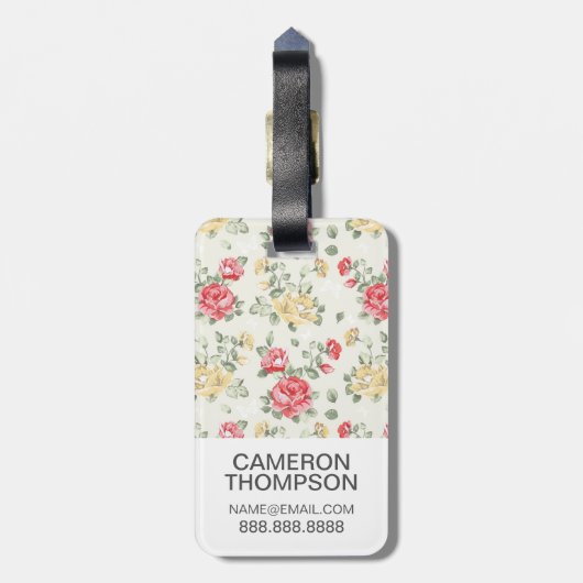 Aangepaste foto Elegant roze rozen Bagagelabel (Achterkant verticaal)