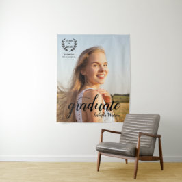 Aangepaste foto Elegant Script Afstudeerder Party Wandkleed