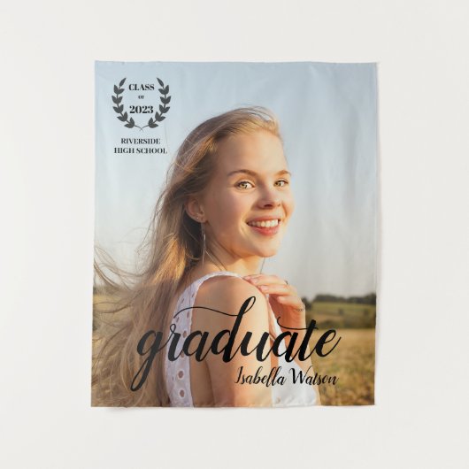 Aangepaste foto Elegant Script Afstudeerder Party Wandkleed (Voorkant)