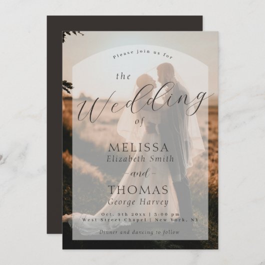 Aangepaste foto Elegant Script bruiloft uitnodigin Kaart (Voorkant / Achterkant)