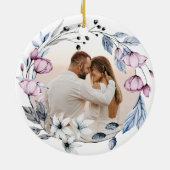 Aangepaste foto Elegante Bloemen Kerstmis Keramisch Ornament (Achterkant)