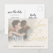 Aangepaste Foto elegante gouden fade Save the Date Aankondigingskaart (Voorkant / Achterkant)