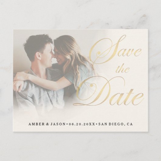 Aangepaste Foto elegante gouden fade Save the Date Aankondigingskaart (Voorkant)