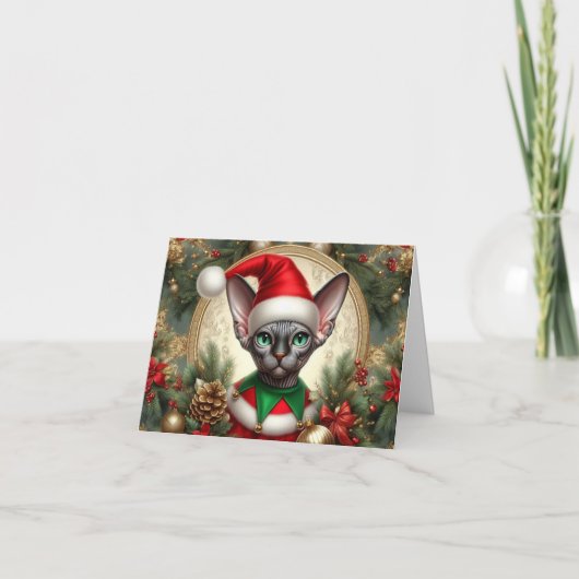 Aangepaste Foto Elf Sphynx Cat Christmas Kaart (Voorkant)