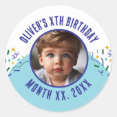 Aangepaste foto Elke leeftijd Confetti verjaardags Ronde Sticker (Voorkant)