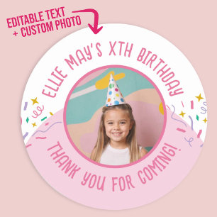 Aangepaste foto elke leeftijd dank je verjaardag c ronde sticker