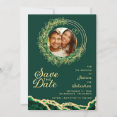 Aangepaste foto Emerald Green & Gold Elegant Save The Date (Voorkant)