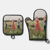 Aangepaste foto- en aangepaste tekst Sjabloon Ovenwant & Pannenlap Set (Voorkant)