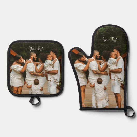 Aangepaste foto- en aangepaste tekst Sjabloon Ovenwant & Pannenlap Set (Voorkant)