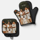 Aangepaste foto- en aangepaste tekst Sjabloon Ovenwant & Pannenlap Set (Voorkant / Achterkant)