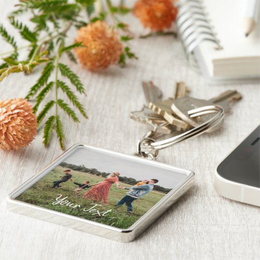 Aangepaste foto- en aangepaste tekst Sjabloon Sleutelhanger (Zijkant)