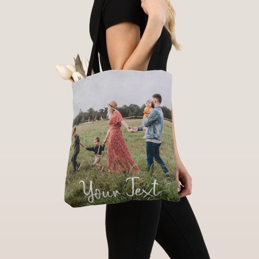 Aangepaste foto- en aangepaste tekst Sjabloon Tote Bag (Dichtbij)