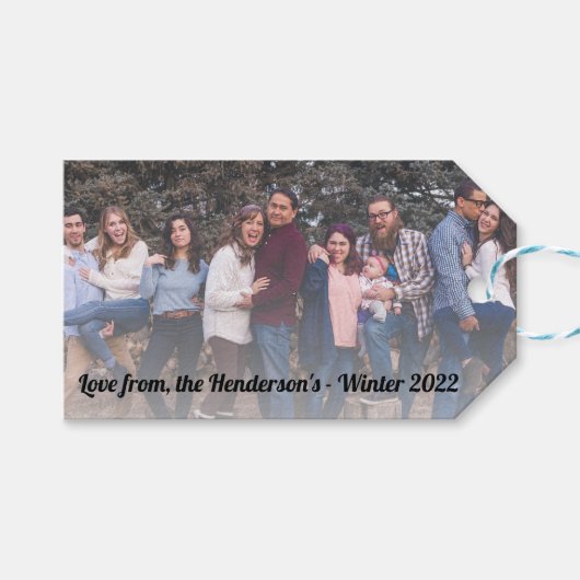 Aangepaste foto en bericht Zwarte tekst Cadeaulabel (Voorkant (Horizontaal))