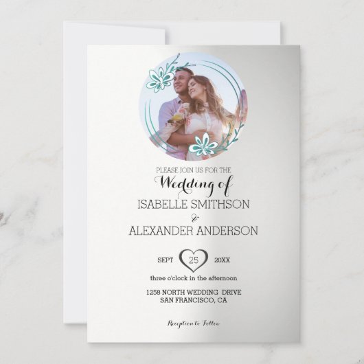 Aangepaste foto en bloemenkrans bruiloft kaart (Voorkant)