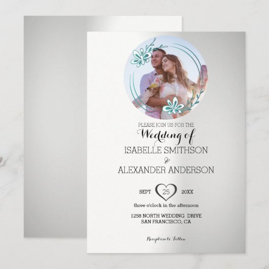 Aangepaste foto en bloemenkrans bruiloft kaart (Voorkant / Achterkant)
