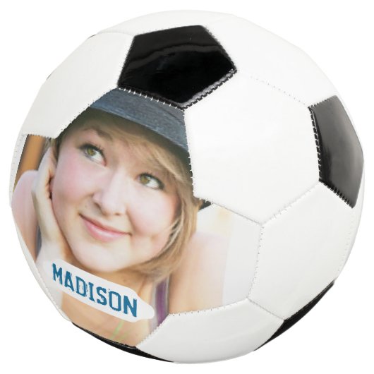 Aangepaste foto en bord met witte naam voetbal (Drie kwart)