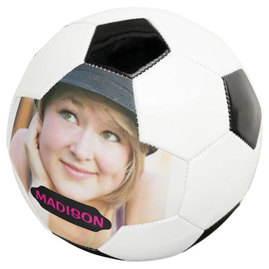 Aangepaste foto en bord met zwarte naam voetbal (Drie kwart)