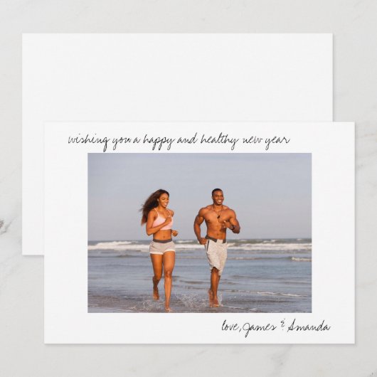 Aangepaste foto en Casual script Minimaal nieuwjaa Feestdagenkaart (Voorkant / Achterkant)