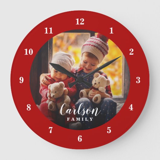 Aangepaste foto en familienaam op maat grote klok (Voorkant)