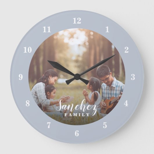 Aangepaste foto en familienaam op maat grote klok (Voorkant)