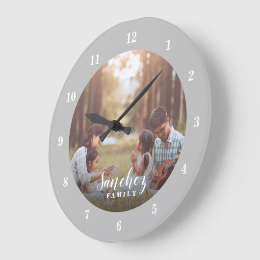 Aangepaste foto en familienaam op maat grote klok (Hoek)