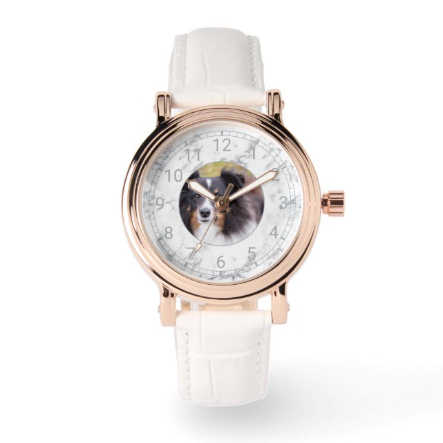 Aangepaste foto- en genummerde klokopleg - Nepmarm Horloge (Voorkant)
