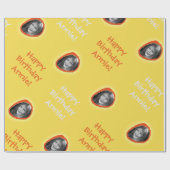 Aangepaste foto en groet op geel cadeaupapier (Vlak)