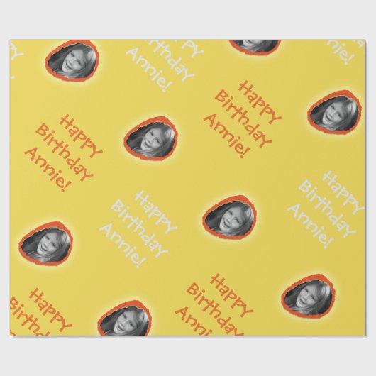 Aangepaste foto en groet op geel cadeaupapier (Vlak)