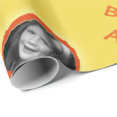 Aangepaste foto en groet op geel cadeaupapier (Rol Hoek)